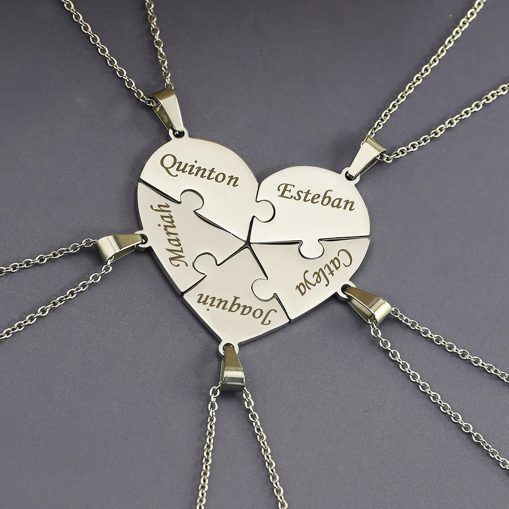 MaiLun Custom Names Puzzled Heart Pendant Necklace Engraved Names Puzzled Hearts Pendant- send names via chat