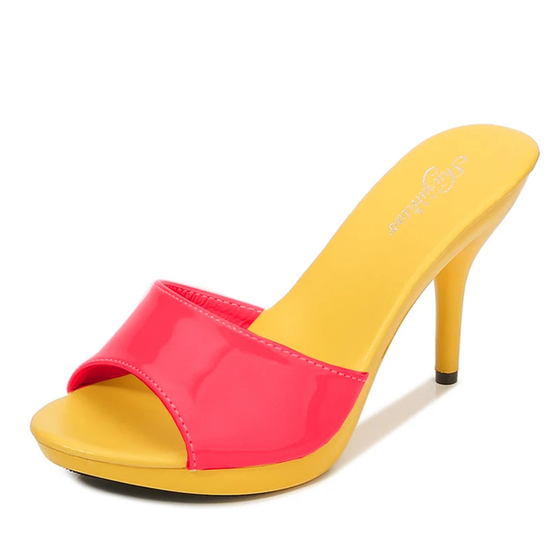 2024 New Summer Slippers Women Mixed Colors Fine Heel 9cm 13cm Outside Slipper Sandal Platform Sexy Slipper Women Shoes Slides