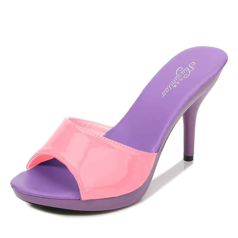 2024 New Summer Slippers Women Mixed Colors Fine Heel 9cm 13cm Outside Slipper Sandal Platform Sexy Slipper Women Shoes Slides