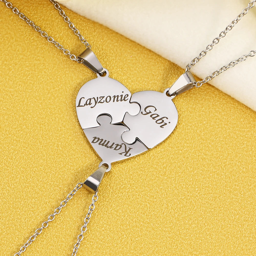 MaiLun Custom Names Puzzled Heart Pendant Necklace Engraved Names Puzzled Hearts Pendant- send names via chat