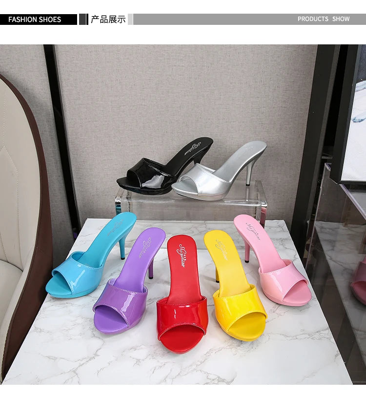2024 New Summer Slippers Women Mixed Colors Fine Heel 9cm 13cm Outside Slipper Sandal Platform Sexy Slipper Women Shoes Slides