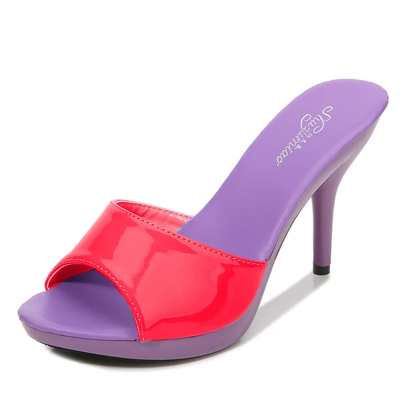 2024 New Summer Slippers Women Mixed Colors Fine Heel 9cm 13cm Outside Slipper Sandal Platform Sexy Slipper Women Shoes Slides