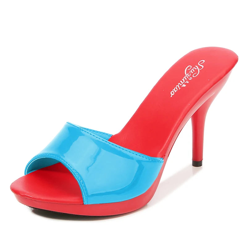 2024 New Summer Slippers Women Mixed Colors Fine Heel 9cm 13cm Outside Slipper Sandal Platform Sexy Slipper Women Shoes Slides