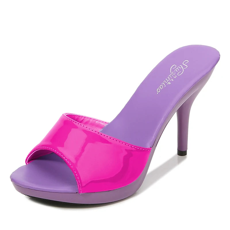 2024 New Summer Slippers Women Mixed Colors Fine Heel 9cm 13cm Outside Slipper Sandal Platform Sexy Slipper Women Shoes Slides