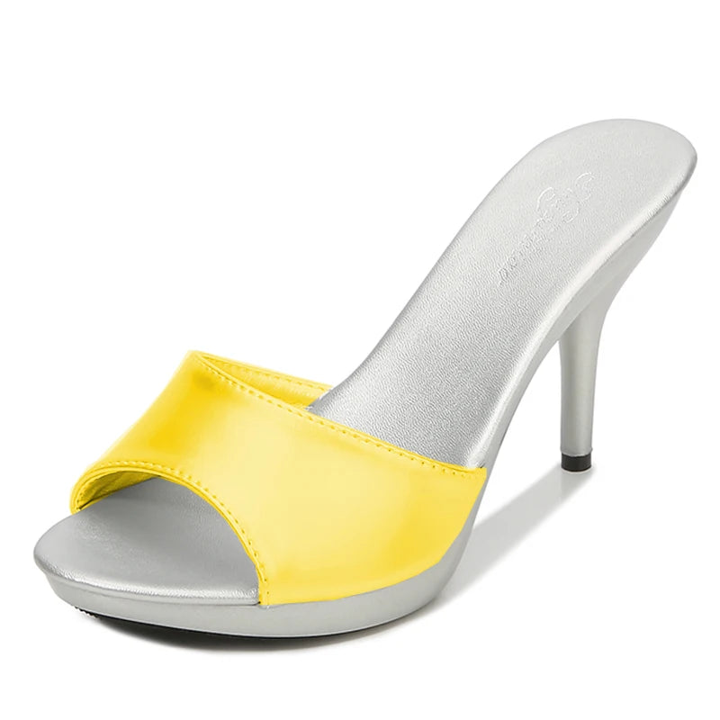 2024 New Summer Slippers Women Mixed Colors Fine Heel 9cm 13cm Outside Slipper Sandal Platform Sexy Slipper Women Shoes Slides
