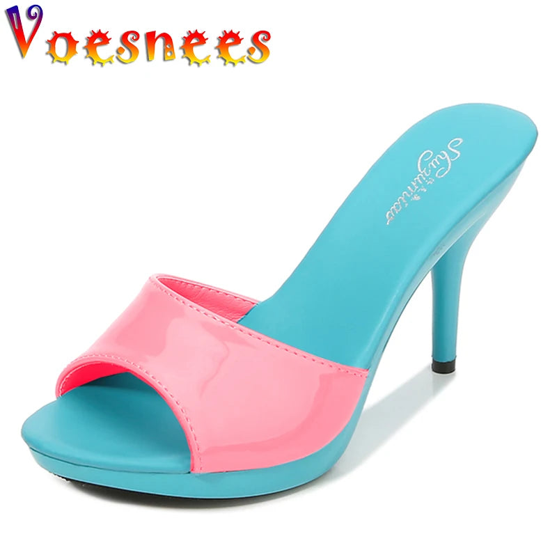 2024 New Summer Slippers Women Mixed Colors Fine Heel 9cm 13cm Outside Slipper Sandal Platform Sexy Slipper Women Shoes Slides