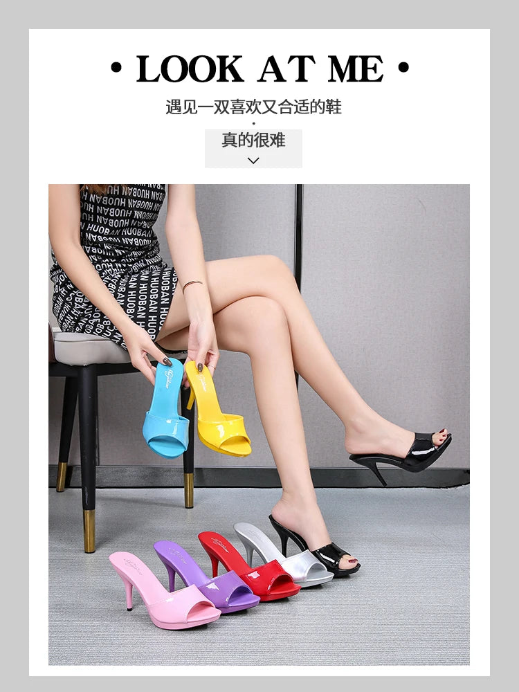 2024 New Summer Slippers Women Mixed Colors Fine Heel 9cm 13cm Outside Slipper Sandal Platform Sexy Slipper Women Shoes Slides