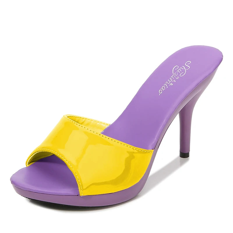 2024 New Summer Slippers Women Mixed Colors Fine Heel 9cm 13cm Outside Slipper Sandal Platform Sexy Slipper Women Shoes Slides