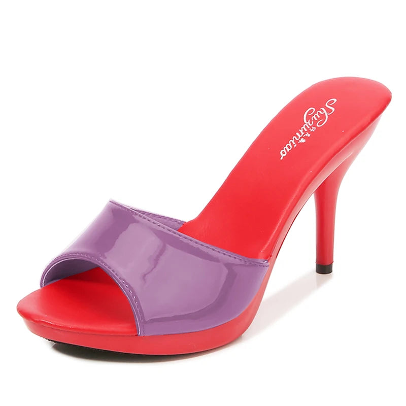 2024 New Summer Slippers Women Mixed Colors Fine Heel 9cm 13cm Outside Slipper Sandal Platform Sexy Slipper Women Shoes Slides