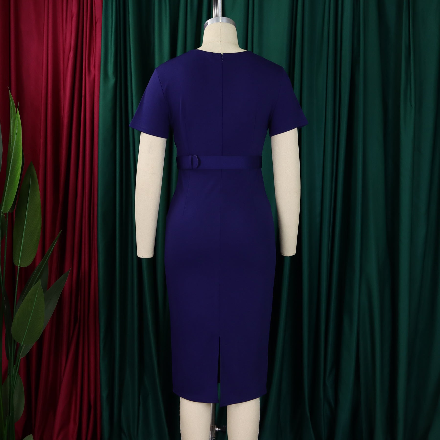 Women Elegant Bodycon Dress Short Sleeves Wrap V Neck Modest Waist Belt Church Dress Outfits Female Summer African Classy Gowns