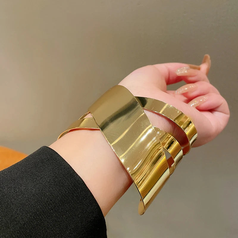 Metal Ring Multi-layer Geometric Alloy Bracelet For Women Exaggerated Cool Style Arm Ring Light Luxury Party Jewelry Accessories