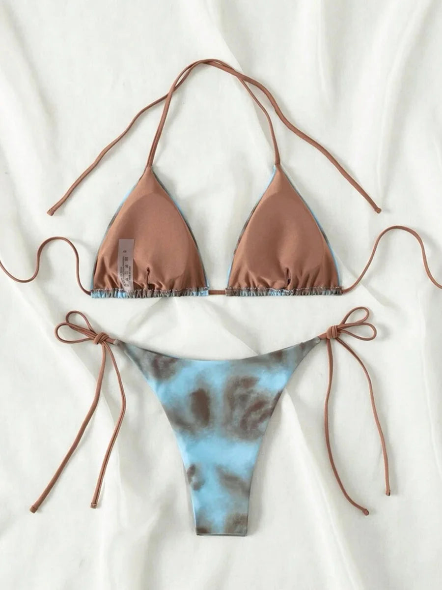 Tie Dye Bikins 2025 Mini Micro String Bikini Women Swimwear Female Swimsuit Two Pieces Bikini Set Halter Bathing Suit Swim Lady