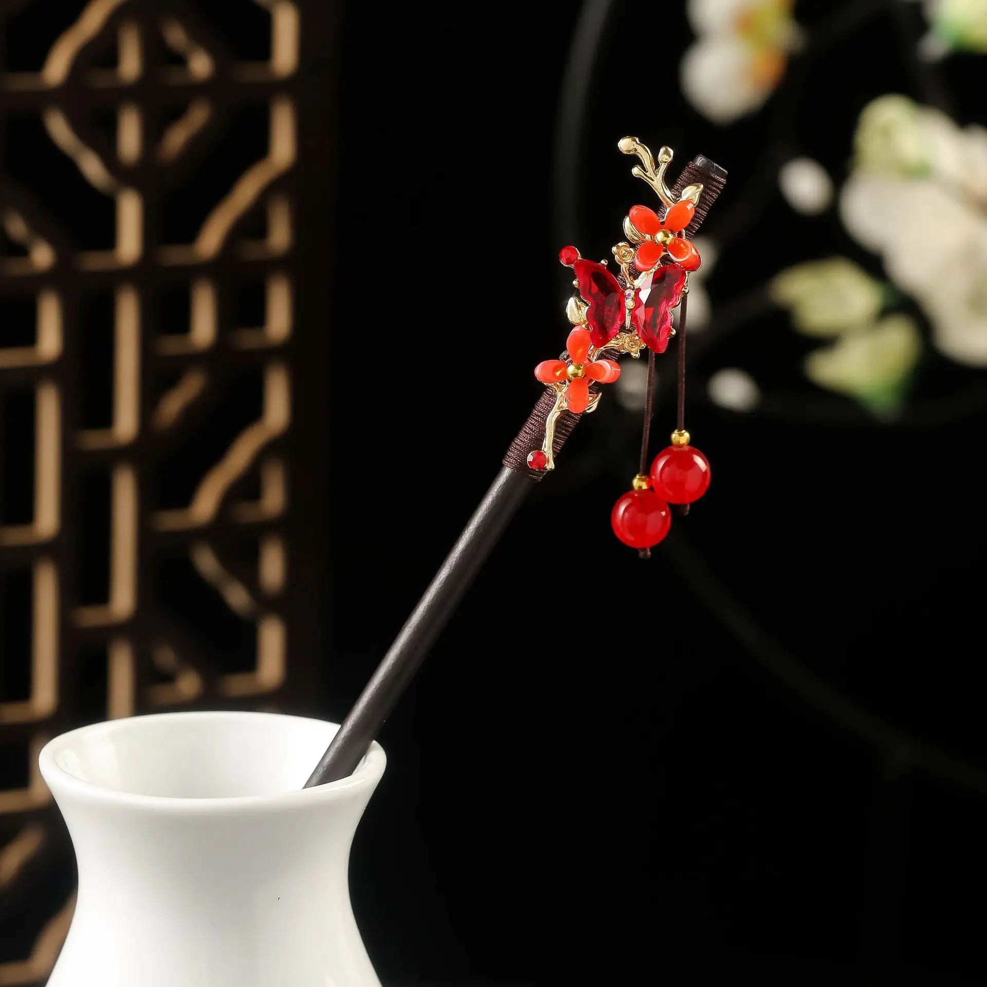 Vintage Chinese Wood Hair Sticks for Women Handmade Luxury Flower Hairpins Hair Chopsticks Wedding Party Head Jewelry Accessory