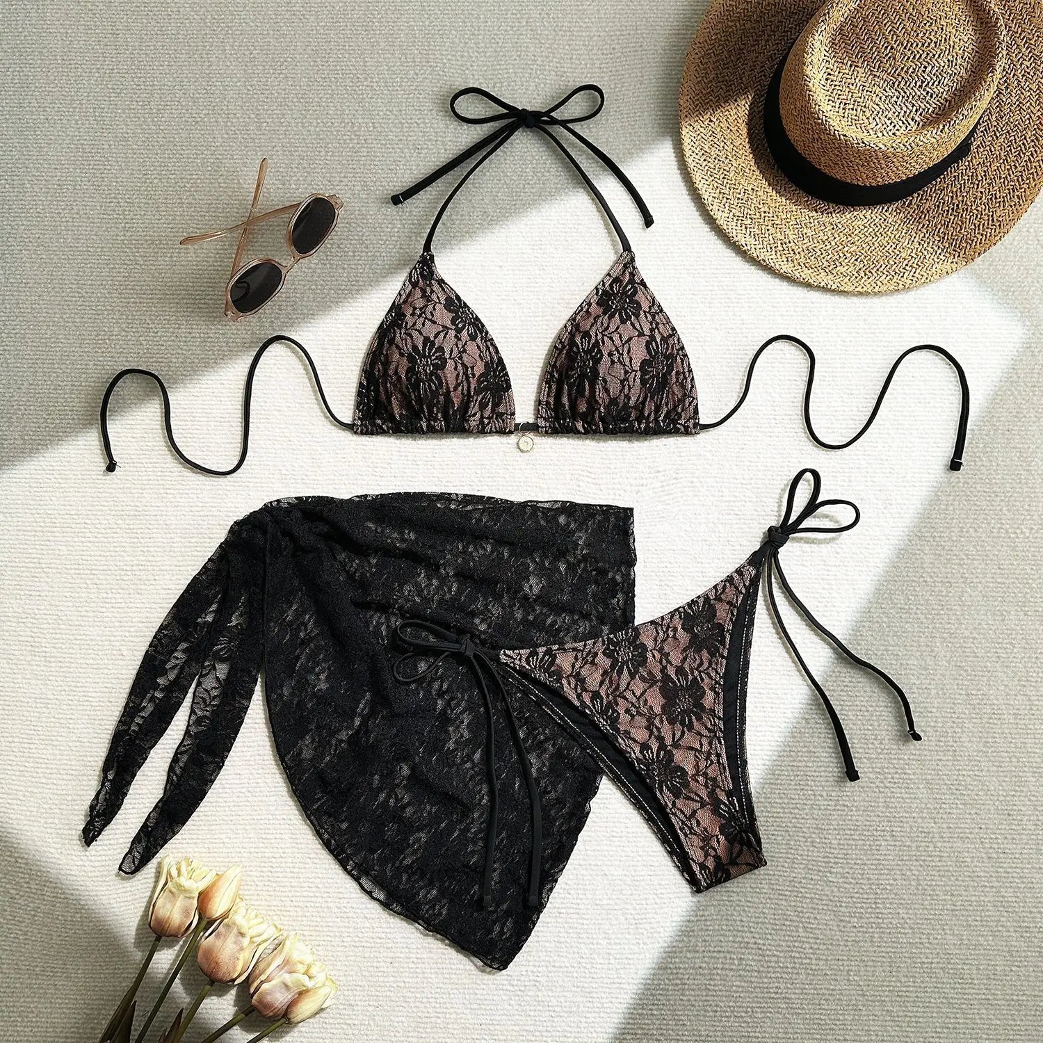Lace Sexy Bikinis Female Swimsuits Women Three-Piece Swimwear Beach Swimming Wear Bathing Suits Brazilian Bikini Set Pool Bather