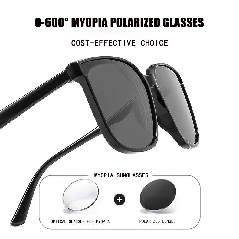 Unisex Retro Square Frame Myopia Glasses Trendy Large Polarized Sunglasses Outdoor Travel Sunglasses Goggle Shade Eyewear0 ~-4.0