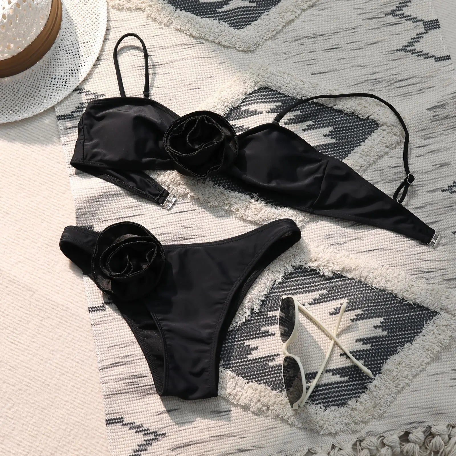 2024 Black Pink Flower Swimwear With Beach Dress Women Swimsuit Monokini Bodysuit Sexy Bathing Suit Beachwear Summer Suit