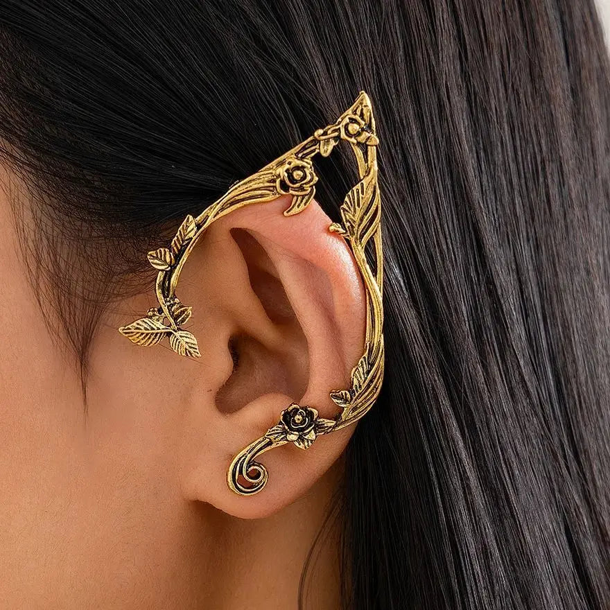 PuRui Popular Gold Color Elf Flower Leaf Ear Clip Women Cute Jewelry Accessories Fairy Clip Earrings Wedding Girls Jewelry Gifts