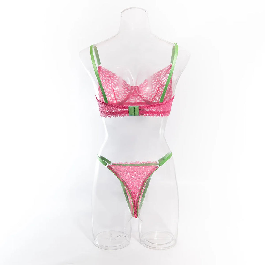 Krasapt Attractive Bilizna Intimate Lace Sexy Lingerie Set Women Hollow Out Patchwork Bra G-String Two Piece Sensual Erotic Suit