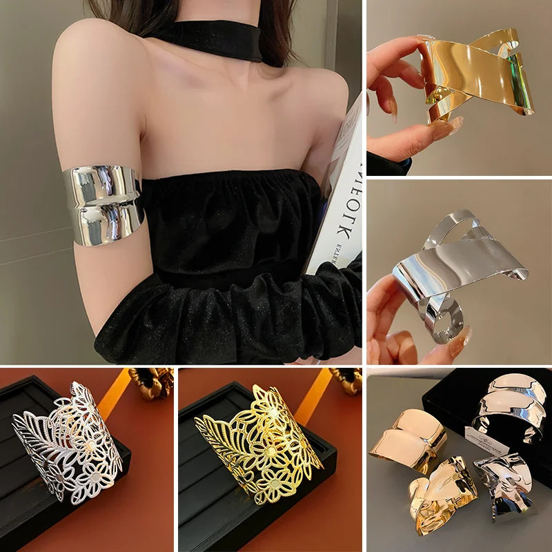 Metal Ring Multi-layer Geometric Alloy Bracelet For Women Exaggerated Cool Style Arm Ring Light Luxury Party Jewelry Accessories