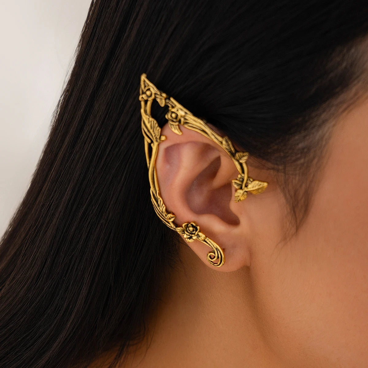 PuRui Popular Gold Color Elf Flower Leaf Ear Clip Women Cute Jewelry Accessories Fairy Clip Earrings Wedding Girls Jewelry Gifts