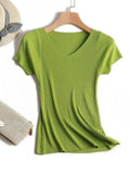 Pullover knitted Short Sleeve knitted Sweater Women Spring Summer Slim Basic Solid Casual Base Female knitting shirts 2024 Korea