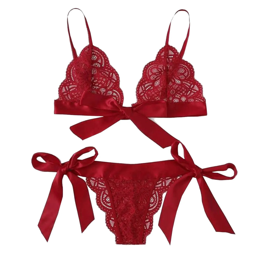 Women'S Sexy Lingerie Set See Through Ultra-Thin Lace Underwear Set Adjustable Lace Up Lingeries Spaghetti Straps Sleepwear