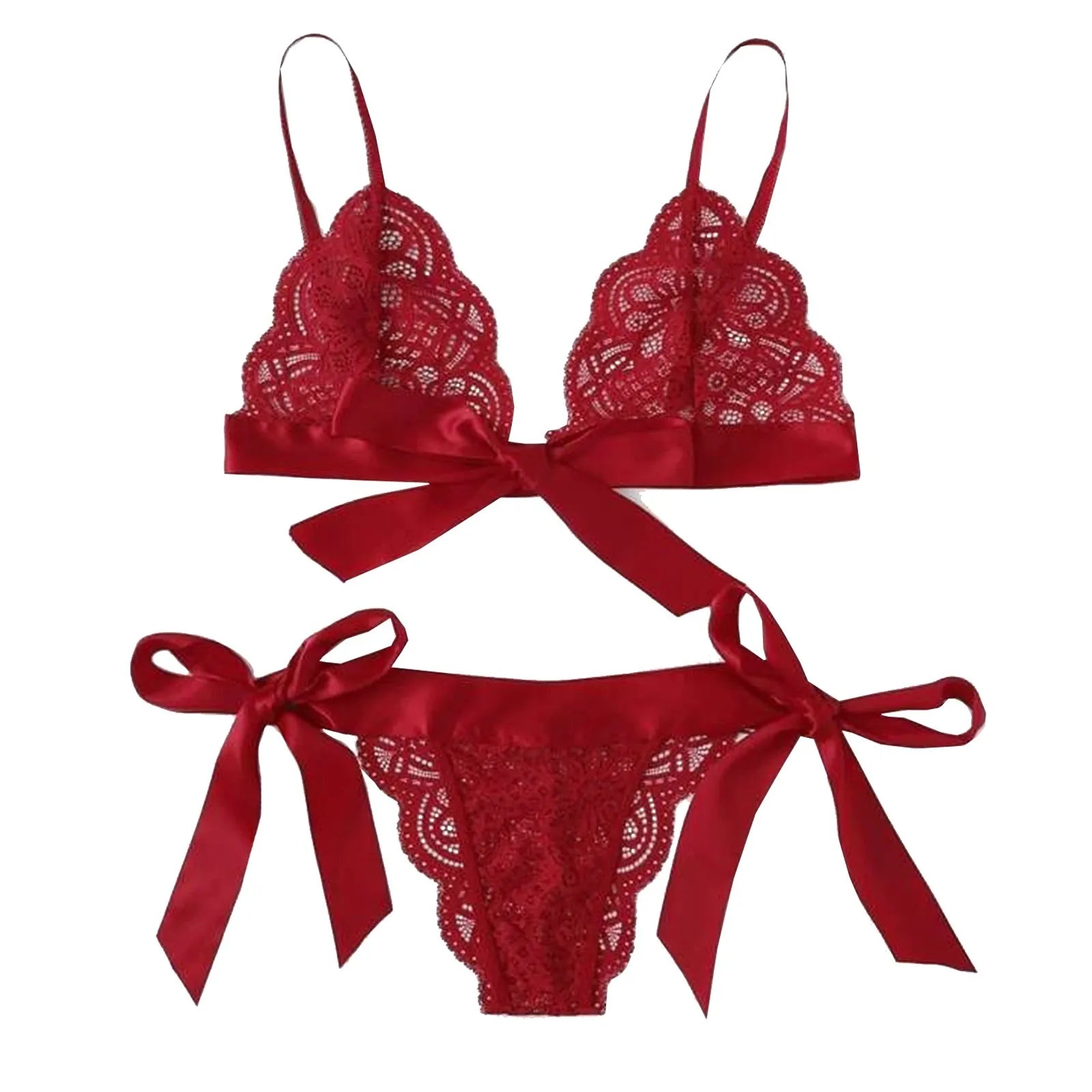 Women'S Sexy Lingerie Set See Through Ultra-Thin Lace Underwear Set Adjustable Lace Up Lingeries Spaghetti Straps Sleepwear