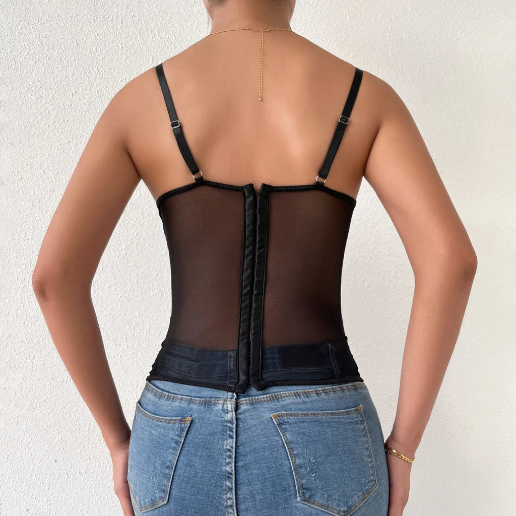 Sexy Black Lace See-through Corset Summer Fashion Streetwear Women's Crop Tank Top Ladies Halter Tops Bustier Lingerie Camisole