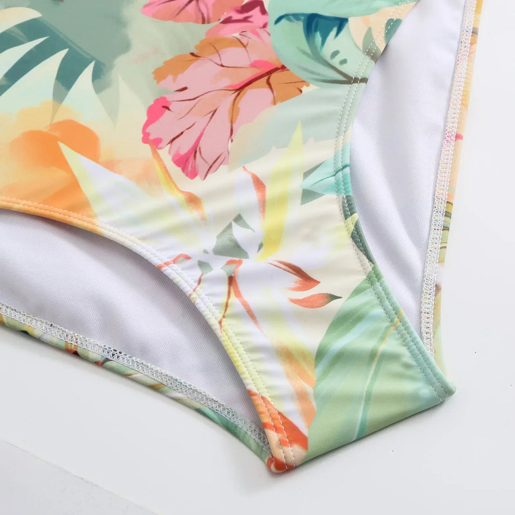 One-piece Bikini Set 2026 Women Floral Print V-neck Swimsuit Sexy High Waist Beach Skirt Bathing Suit Swimwear Summer Monokini