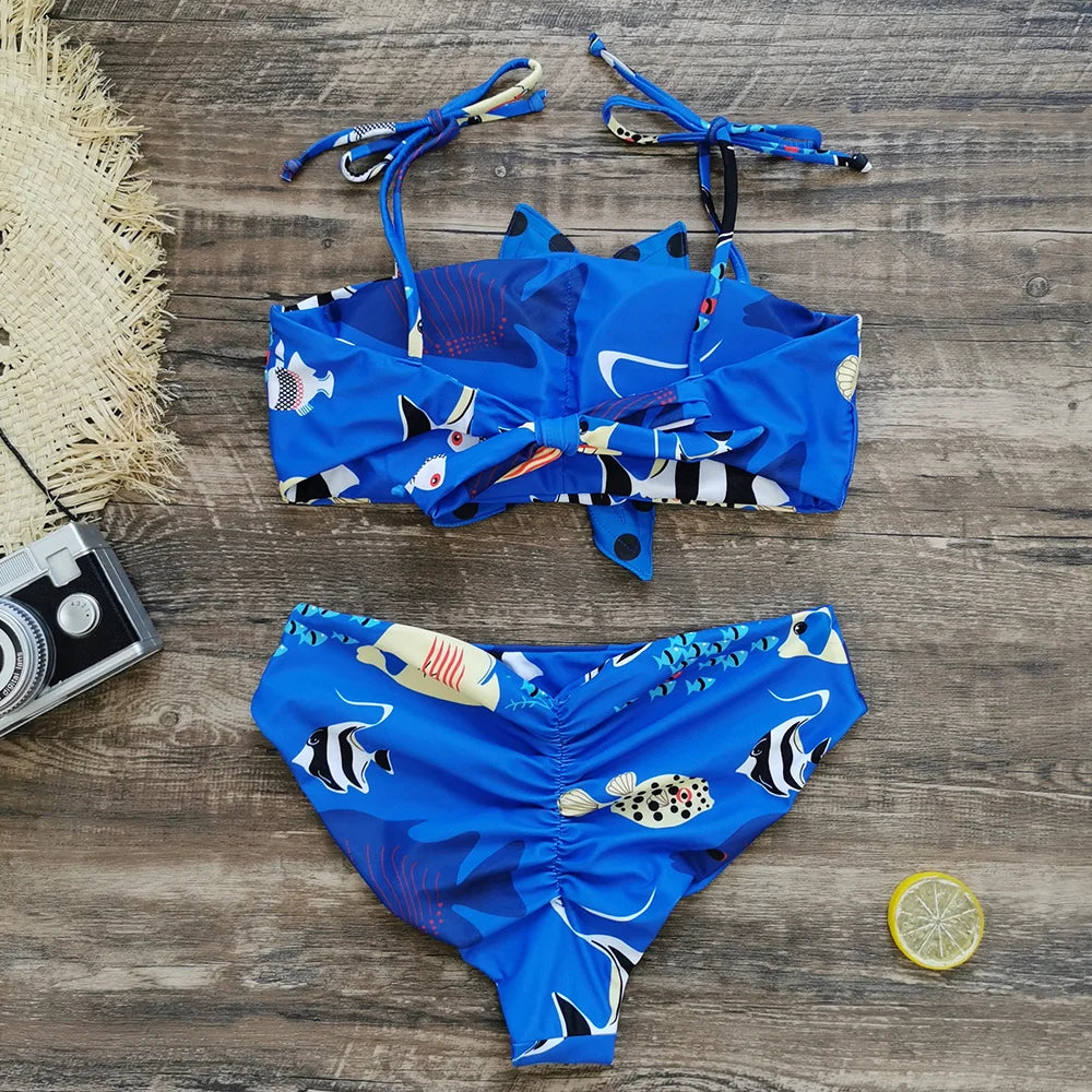 Sexy Print Brazilian Bikini Strappy Two Pieces Bikini Set Women Swimwear Low Wiast Dots Swimsuit Bikinis 2023 conjunto femenino