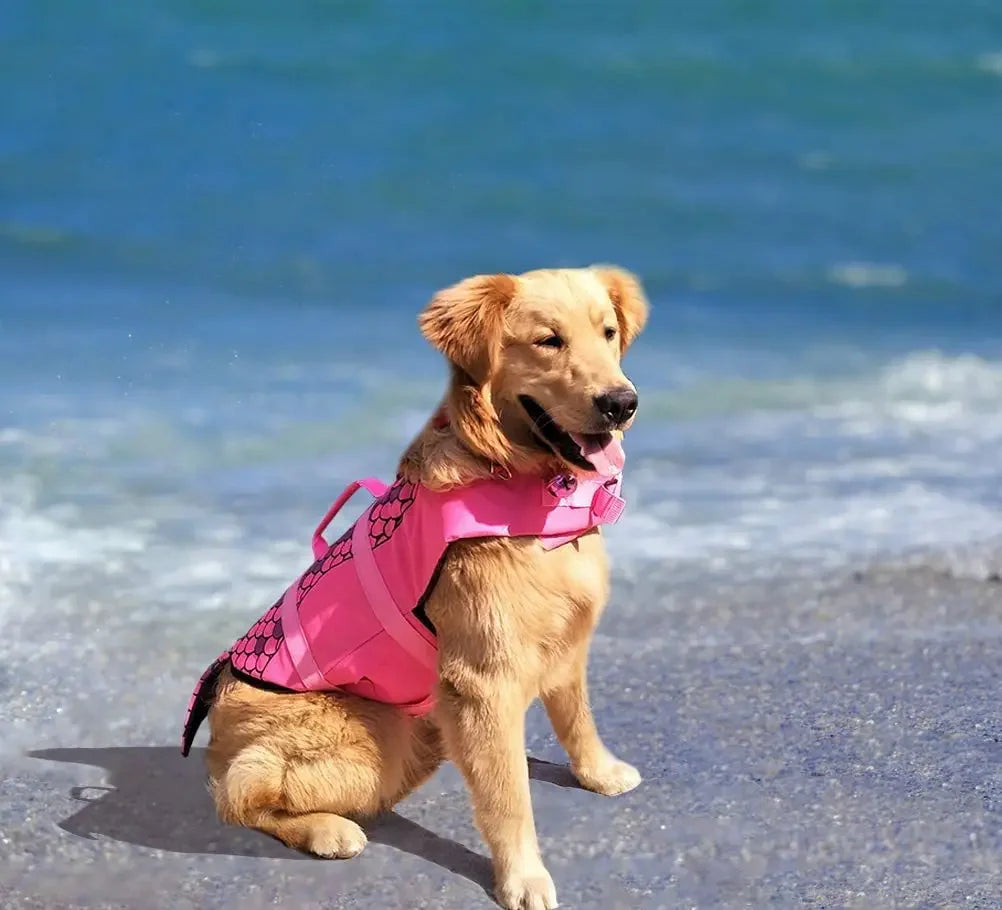 Pet Dog Life Jacket Vest Clothes Life Vest Collar Harness Pet Swimming Summer Swimwear Scales Shark Floating clothes swimsuit