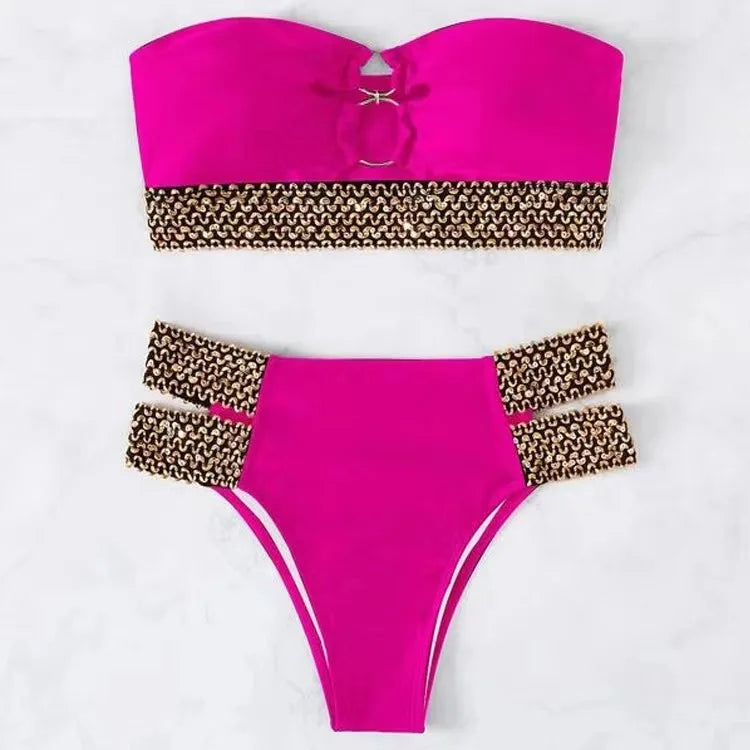 Bandeau Bikinis 2026 Women Black Swimsuit Sexy High Waist Swimwear Female Swimming Bathing Swim Suit Solid Beachwear Summer