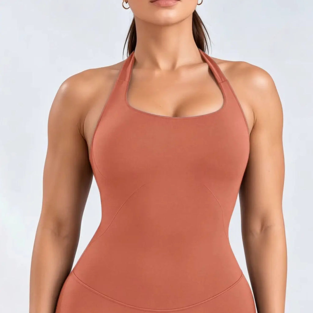 HISTELLO Impact Halter Top Women Backless Push Up Seamless High Support Bust Lift Slim Fit Gym Pilates Fitness Sports Vest