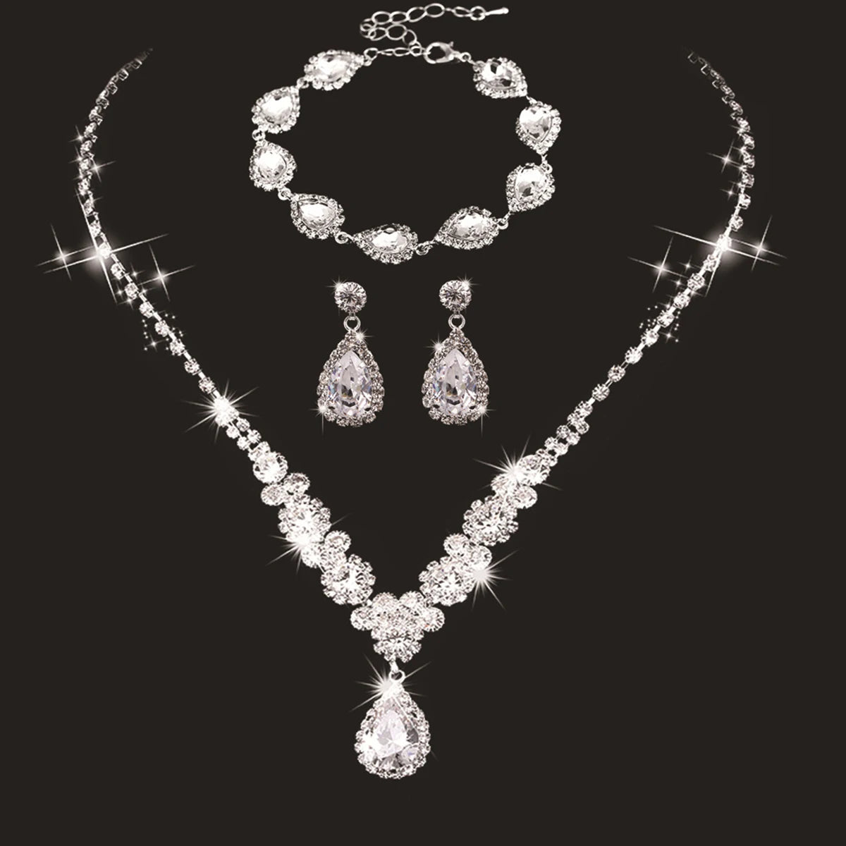 3pcs Bridal Jewelry Set Silver Plated Rhinestone Fold Clutch Bracelet Tassel Earrings Wedding Jewelry Gift Trendy Style-9253