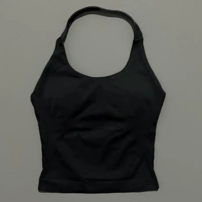 HISTELLO Impact Halter Top Women Backless Push Up Seamless High Support Bust Lift Slim Fit Gym Pilates Fitness Sports Vest