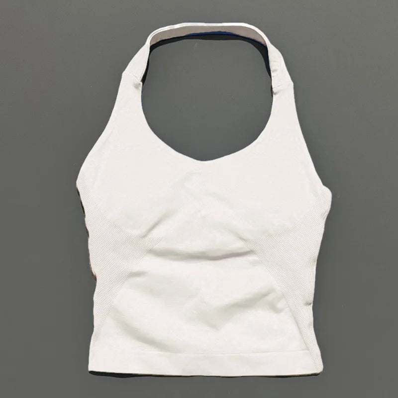 HISTELLO Impact Halter Top Women Backless Push Up Seamless High Support Bust Lift Slim Fit Gym Pilates Fitness Sports Vest