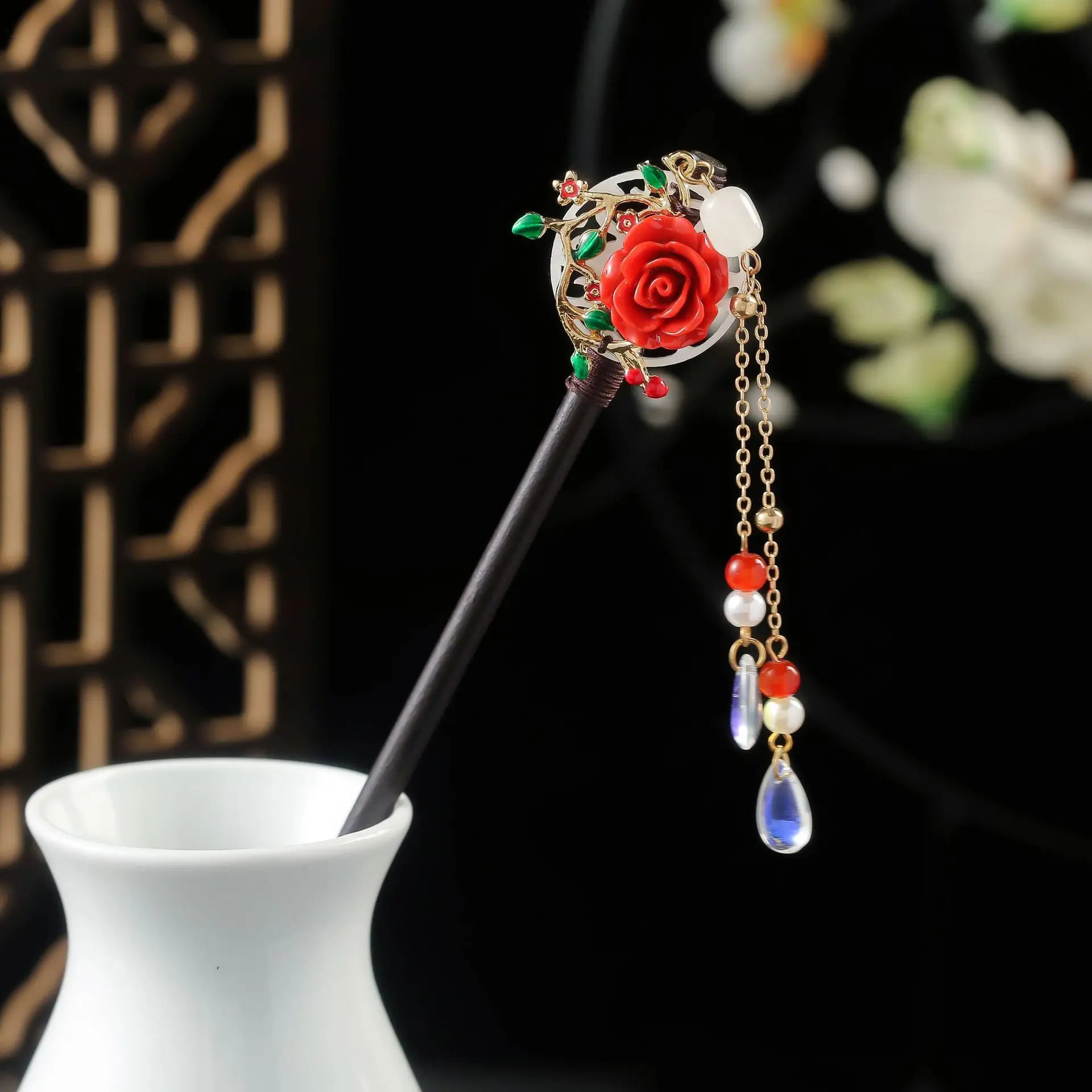 Vintage Chinese Wood Hair Sticks for Women Handmade Luxury Flower Hairpins Hair Chopsticks Wedding Party Head Jewelry Accessory