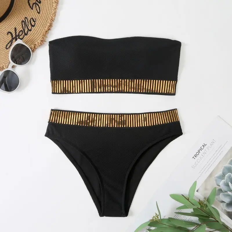 Bandeau Bikinis 2026 Women Black Swimsuit Sexy High Waist Swimwear Female Swimming Bathing Swim Suit Solid Beachwear Summer