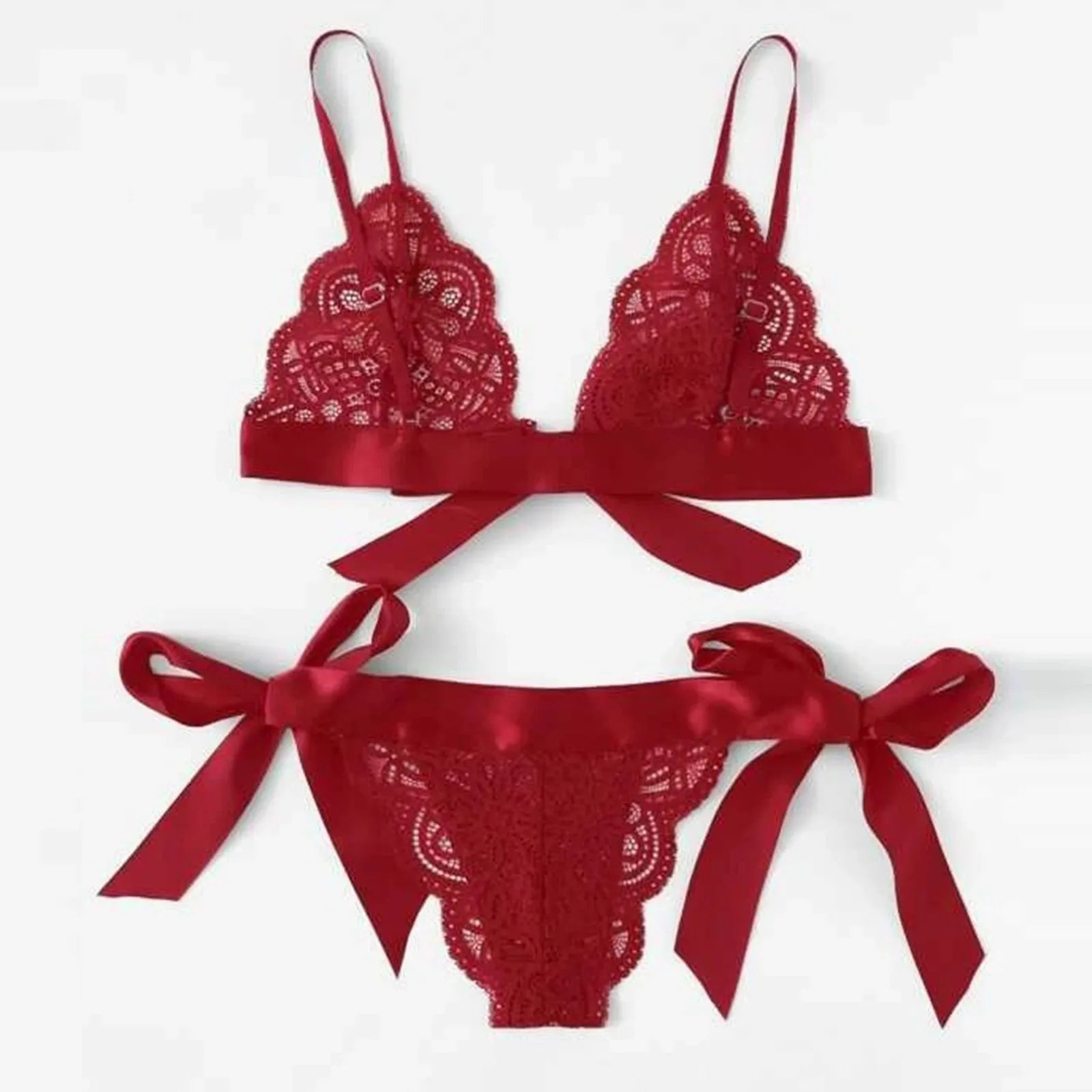Women'S Sexy Lingerie Set See Through Ultra-Thin Lace Underwear Set Adjustable Lace Up Lingeries Spaghetti Straps Sleepwear