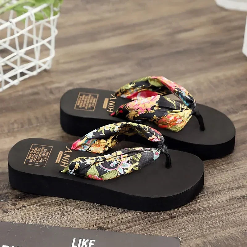 Women's Summer Fashion EVA Slipper Bohemian Satin Ribbon Female Flip Flop 2022 Bronzing Beach Simple Leisure Women Shoes
