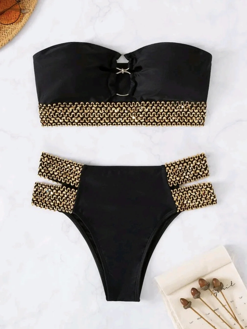 Bandeau Bikinis 2026 Women Black Swimsuit Sexy High Waist Swimwear Female Swimming Bathing Swim Suit Solid Beachwear Summer