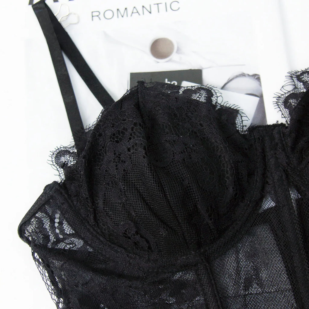 Sexy Black Lace See-through Corset Summer Fashion Streetwear Women's Crop Tank Top Ladies Halter Tops Bustier Lingerie Camisole