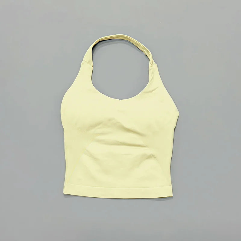 HISTELLO Impact Halter Top Women Backless Push Up Seamless High Support Bust Lift Slim Fit Gym Pilates Fitness Sports Vest