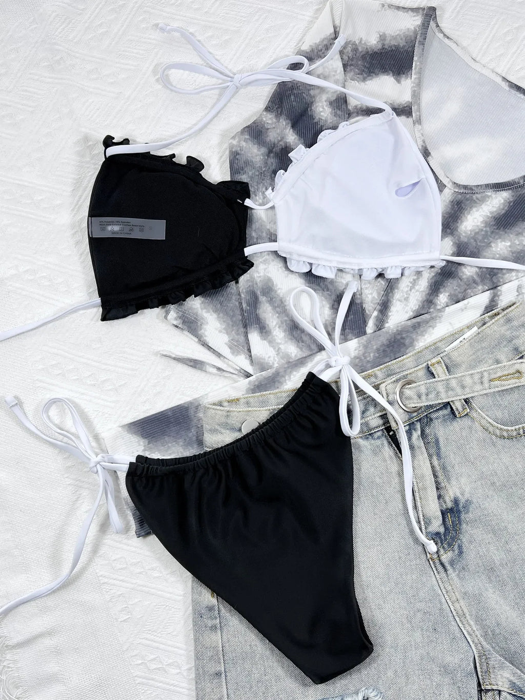 Bikini 2026 Sexy Swimwear Swimsuit Women Pleated Hollow Halter Bikinis Set Bathing Suit Beach Bikini Black and White Block Color