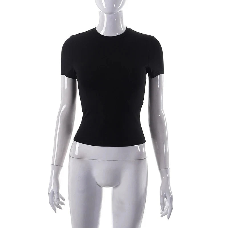 Spring Summer New Short Sleeve T-Shirt Women Solid Simple Casual Soft All-Match Hot Basic Crop Tops Tees Summer Fashion