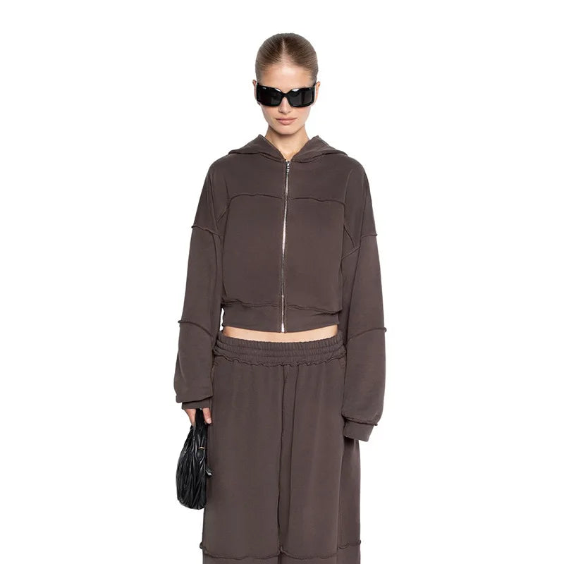 Autumn Winter Casual Hoodie Two Piece Set Women Trendy Sports Style Hooded Cardigan Wide Legs Trousers 2 Piece Sets Female New