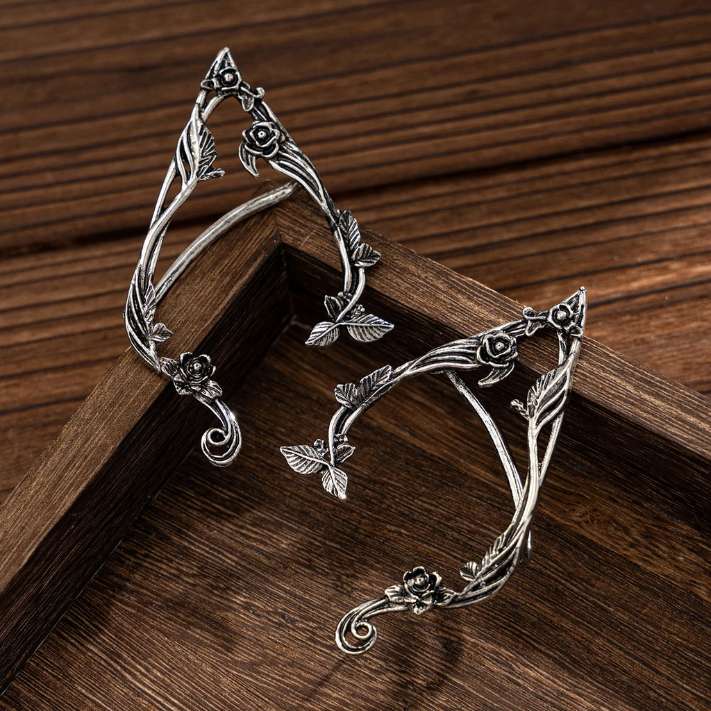PuRui Popular Gold Color Elf Flower Leaf Ear Clip Women Cute Jewelry Accessories Fairy Clip Earrings Wedding Girls Jewelry Gifts