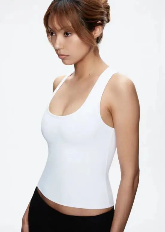 ank air summer top with solid color, black and white powder, wide shoulder strap, I-shaped tank top, women's sports, daily wear