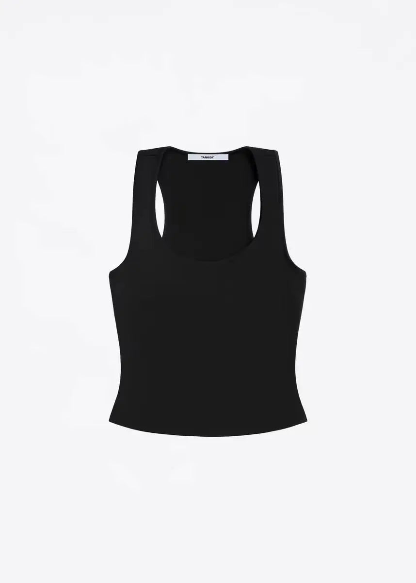 ank air summer top with solid color, black and white powder, wide shoulder strap, I-shaped tank top, women's sports, daily wear
