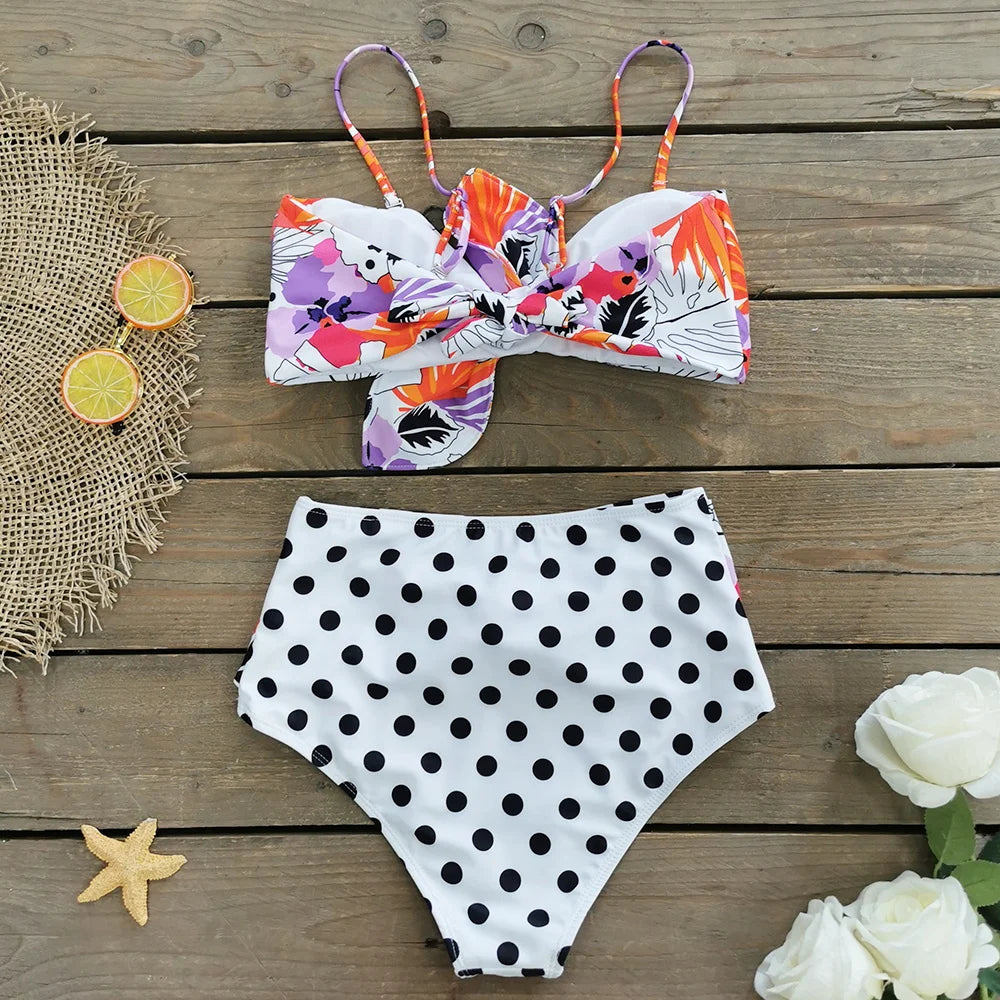 Sexy Print Brazilian Bikini Strappy Two Pieces Bikini Set Women Swimwear Low Wiast Dots Swimsuit Bikinis 2023 conjunto femenino